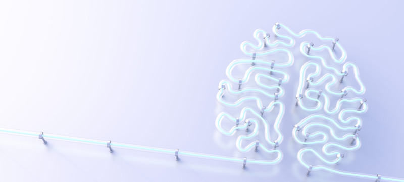 Fluorescent lamps forming brain, 3d rendering
