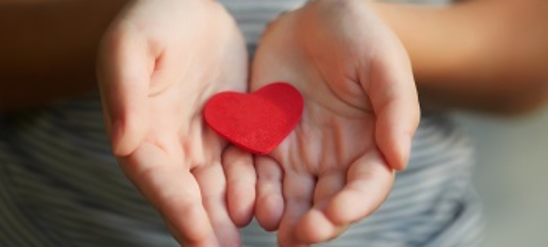 Little girl holding a red heart
