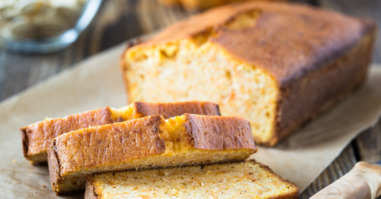Homemade pound cake baked in a loaf pan