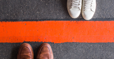 Man and woman divided by a line