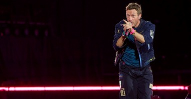 Foto van Chris Martin bij een concert van Coldplay