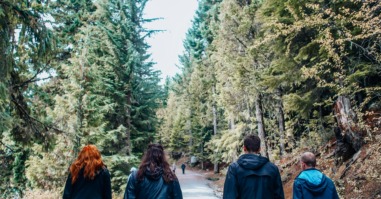 Groep mensen die wandelt in de natuur