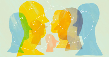 Minimalistic abstract illustration of colorful profiles representing human diversity and connection