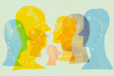 Minimalistic abstract illustration of colorful profiles representing human diversity and connection