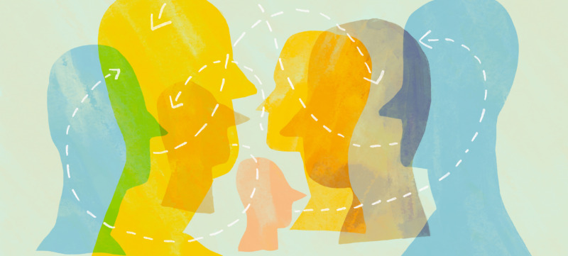 Minimalistic abstract illustration of colorful profiles representing human diversity and connection