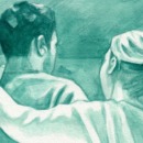 illustratie van een vrouw die haar man of vriend ondersteunt