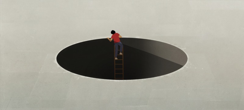 man klimt uit een ongezond patroon