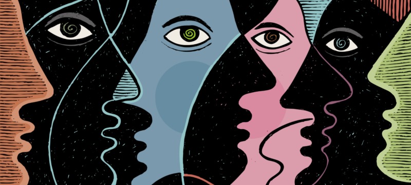 illustratie van verschillende hoofden die praten en elkaar beïnvloeden