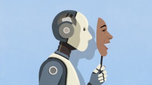 een robot doet zijn mensenmasker af