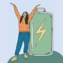 illustratie van een persoon die weer is opgeladen en minder moe is