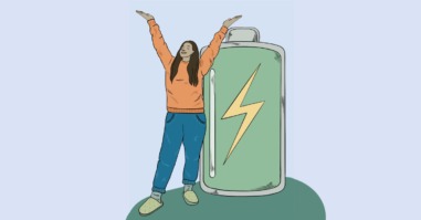 illustratie van een persoon die weer is opgeladen en minder moe is