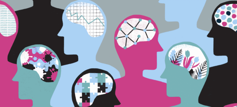 illustratie van mensen met hersenen die op andere manieren werken