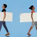 Illustratie van man en vrouw die weglopen van elkaar