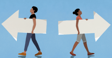 Illustratie van man en vrouw die weglopen van elkaar