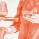 illustratie van iemand met versnipperde aandacht die op haar telefoon zit