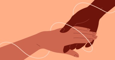 illustratie van twee handen die elkaar te hulp schieten