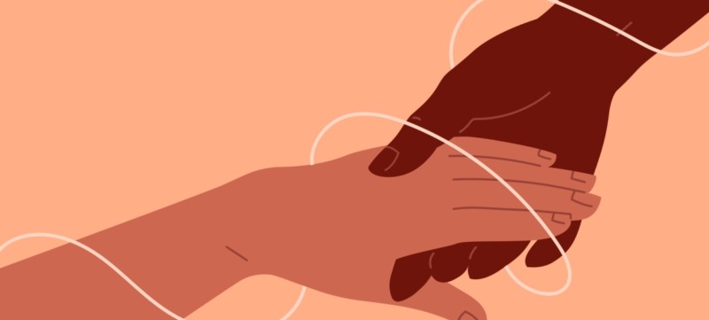 illustratie van twee handen die elkaar te hulp schieten