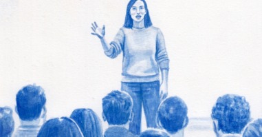 politicus vertelt aan verhaal aan het publiek