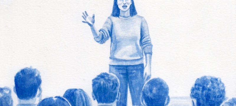 politicus vertelt aan verhaal aan het publiek