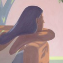 illustratie van een vrouw die op de bank ligt en voor zich uit staart