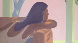 illustratie van een vrouw die op de bank ligt en voor zich uit staart