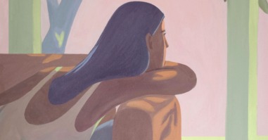 illustratie van een vrouw die op de bank ligt en voor zich uit staart