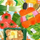 illustratie van gezonde boodschappen in een boodschappenmand