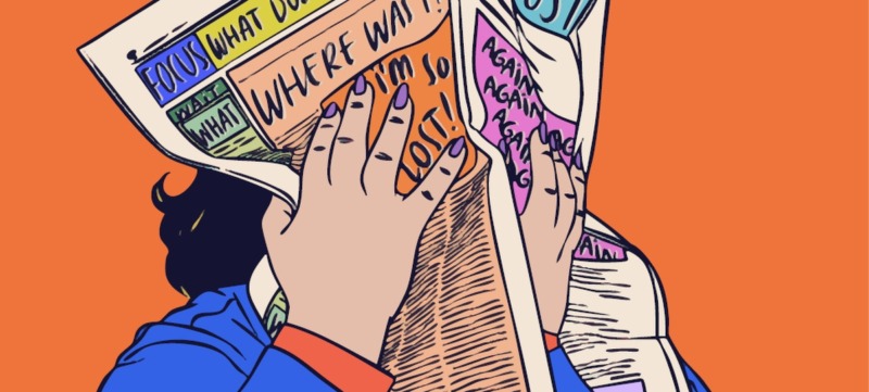 illustratie van een vrouw die aan het piekeren is