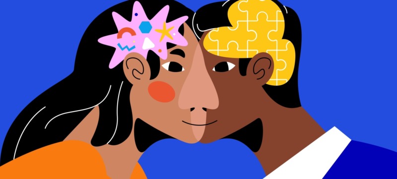 illustratie van twee mensen met een neurodivers brein