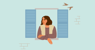 illustratie van vrouw die uit het raam kijkt