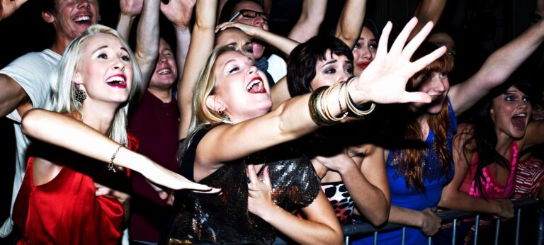 Een foto van fans bij een concert